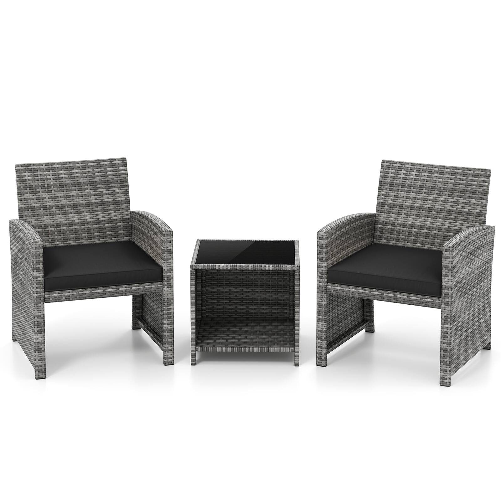 Alt View 9. Gymax - Gymax 3 Pieces Patio Furniture Set PE Rattan Chairs Set w/ Storage Coffee Table Black - Black.