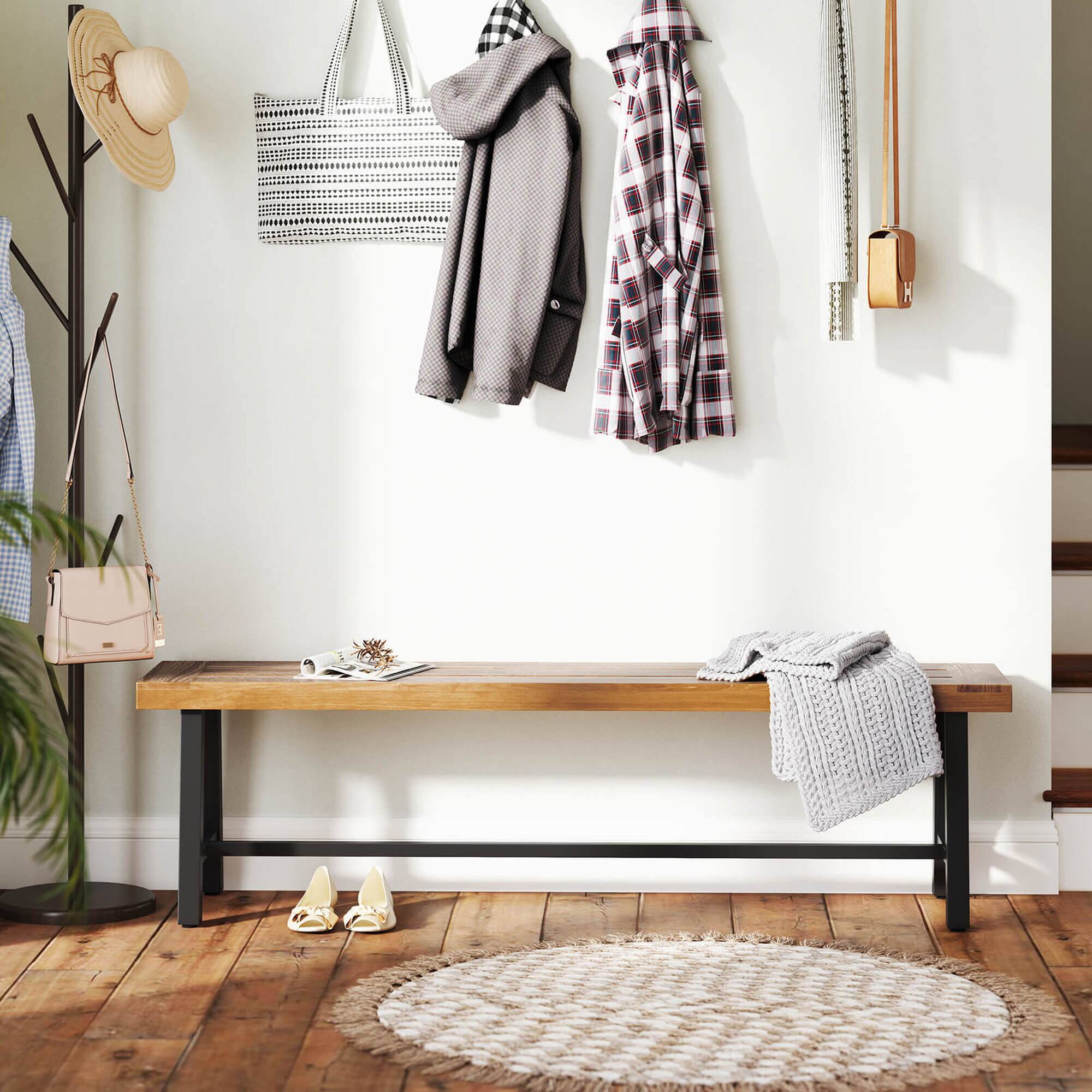 Alt View 3. Costway - Costway 63" Long Outdoor Acacia Wood Bench Seats up to 3 Persons for Garden Porch - Black.