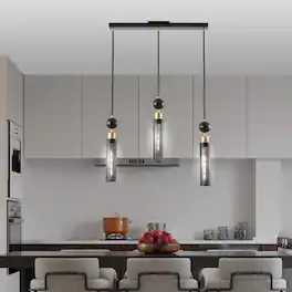 LUCKY ONE - 25in Hanging 3-Light Pendant Chandelier, Gold Adjustable Lights for Dining Room Kitchen Island - Black