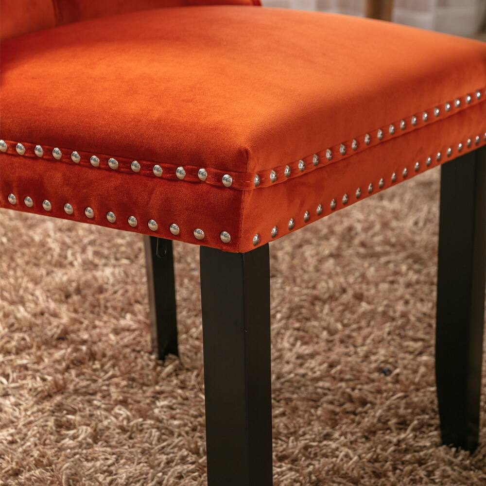 Alt View 7. Loheer - Loheer Orange Velvet Tufted Dining Chairs Set of 2 Solid Wood - Orange.