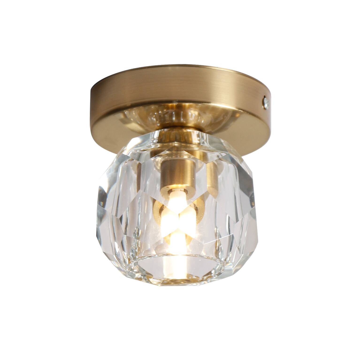 Front. Umeiluce - 1-Light 4.7" Crystal Flush Mount Ceiling Light - Brass.