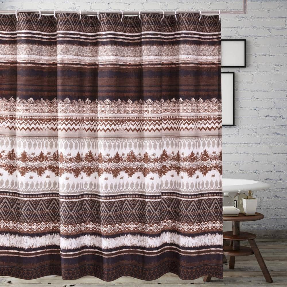 Greenland Home Fashions - Barefoot Bungalow Southwest Bath Shower Curtain - 72x72" - Latte