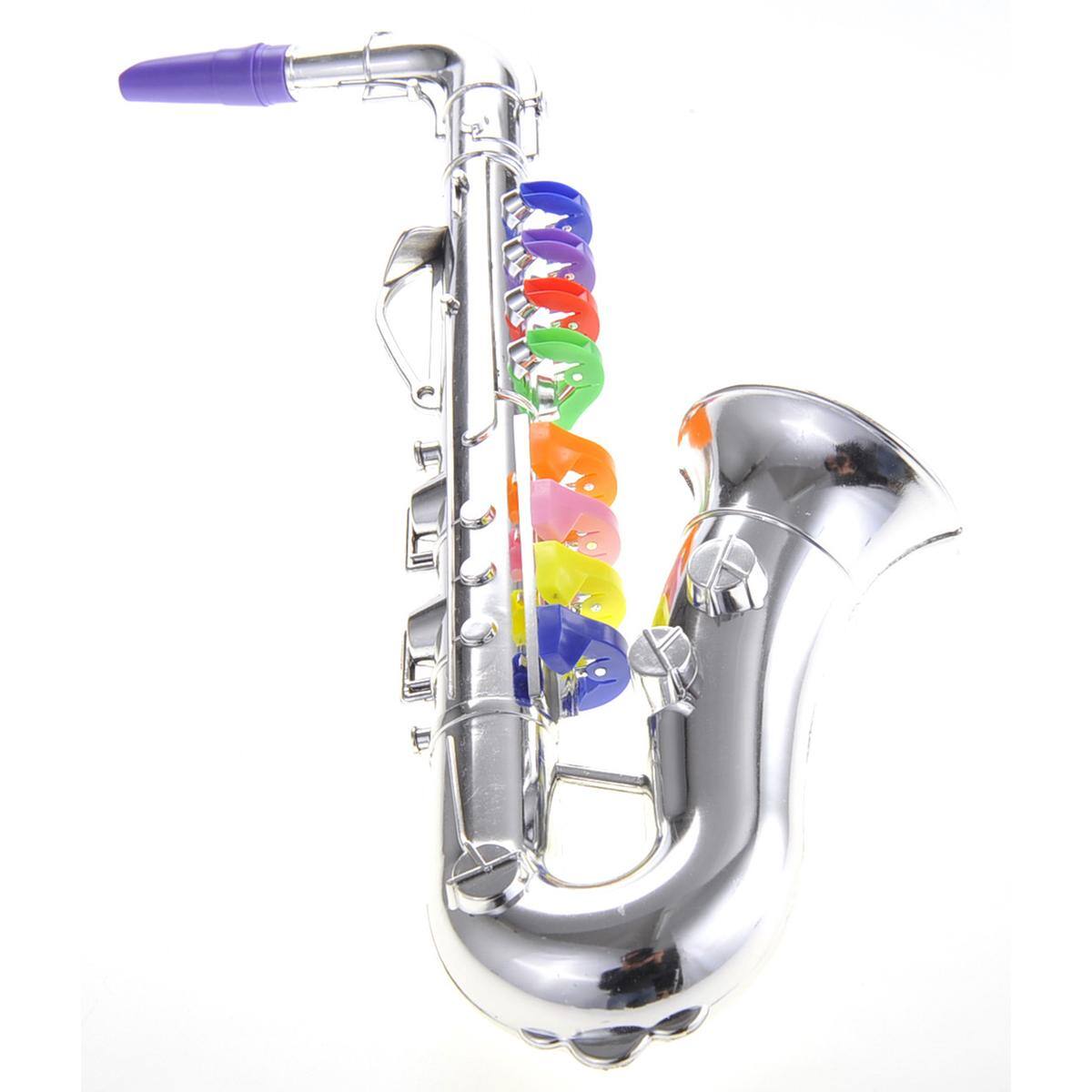 Alt View 1. JuzToys - Kids Saxophone Toy Musical Wind Instruments Plastic 8 Rhythms Metallic Golden Saxophone for Kids Early Educational Toy - Silver.