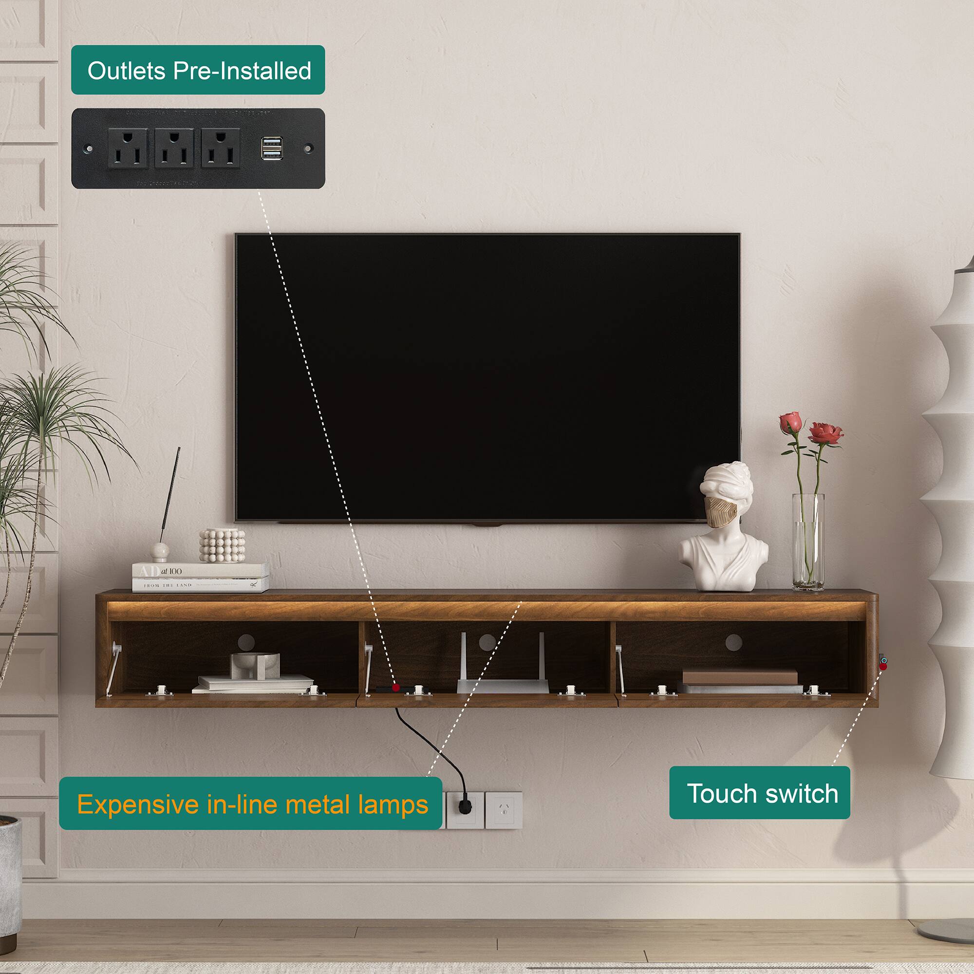 Outlets Pre-Installed

Expensive in-line metal lamps

Touch switch