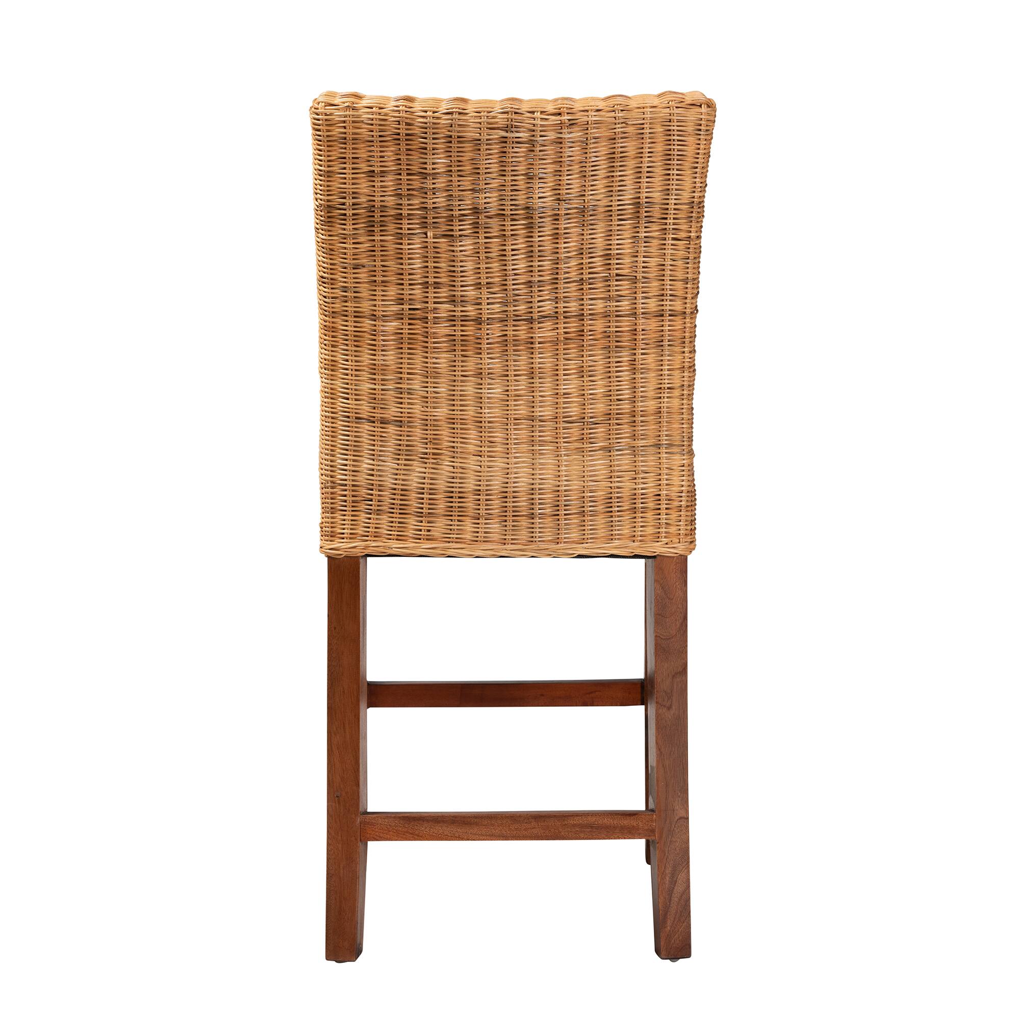 Back. bali & pari - Racquel Modern Bohemian Natural Rattan and Mahogany Wood Counter Stool - Natural Brown/Walnut Brown.