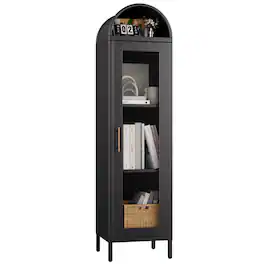 Boyel Living - 63-Inch Arched Metal Bookcase with Glass Doors - Black