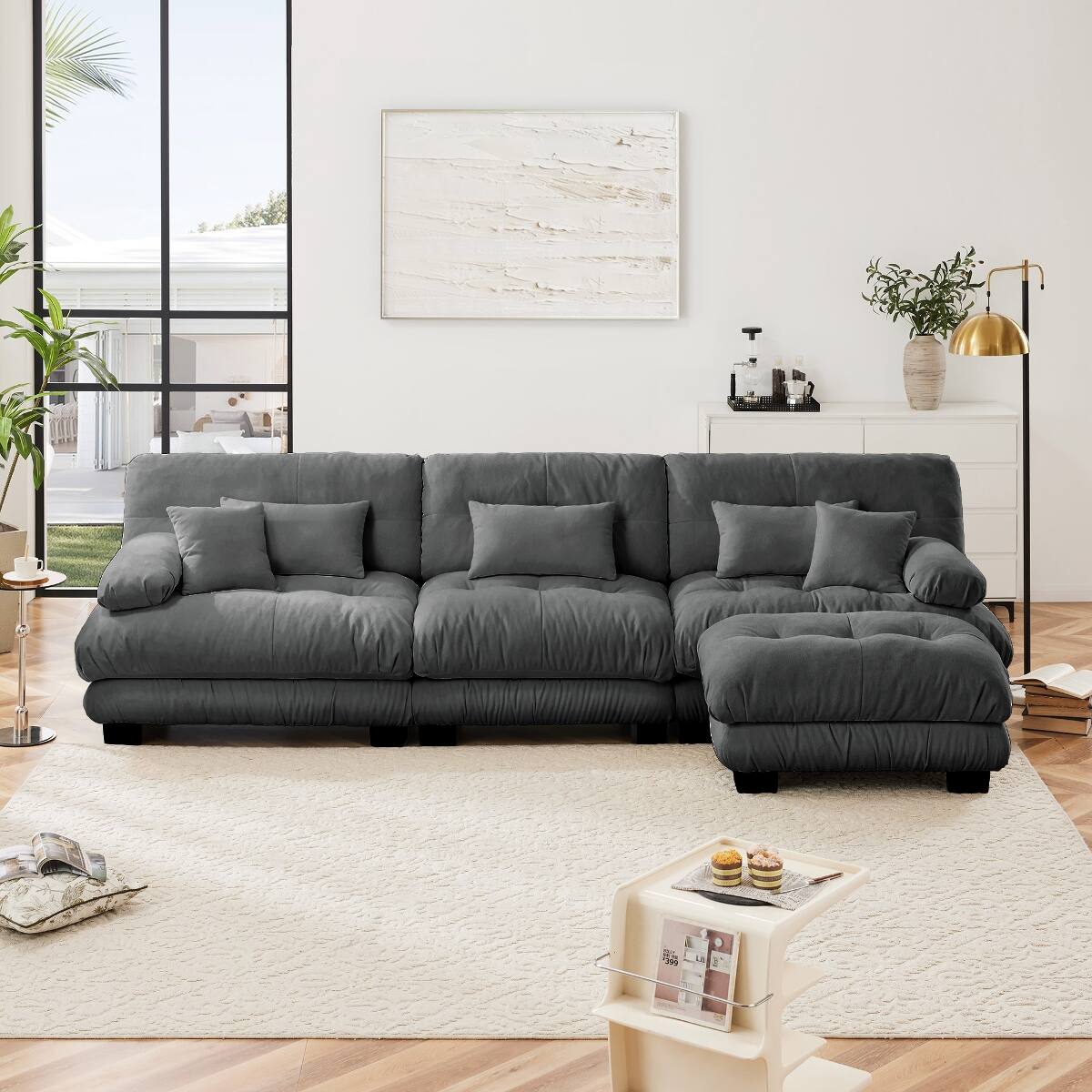 Ropilly Modular Sectional Sofa Gray Chenille Deep Seat Cloud Couch with ...