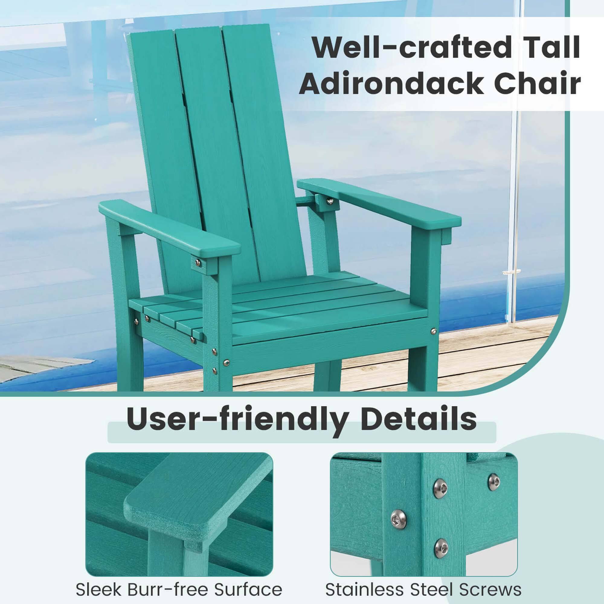 Well-crafted Tall Adirondack Chair
User-friendly Details
Sleek Burr-free Surface
Stainless Steel Screws