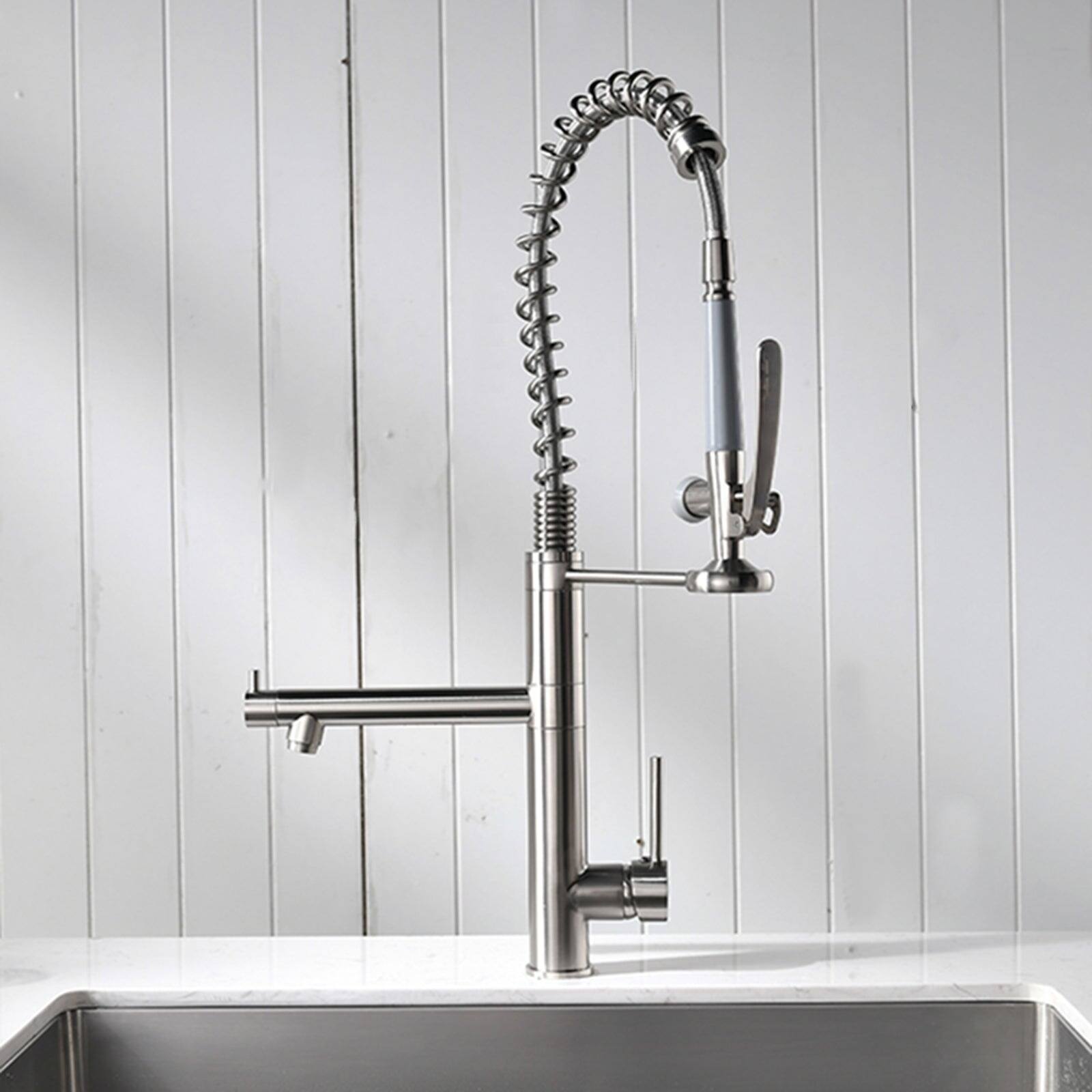 Alt View 5. Boyel Living - Contemporary Single Handle Gooseneck Pull Down Sprayer Kitchen Faucet Brushed Nickel - Brushed Nickel.