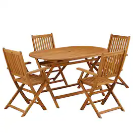 Outdoor Escape - Oil-Finish 5-Piece Patio Dining Set with Oval Acacia Table and Chairs - Brown