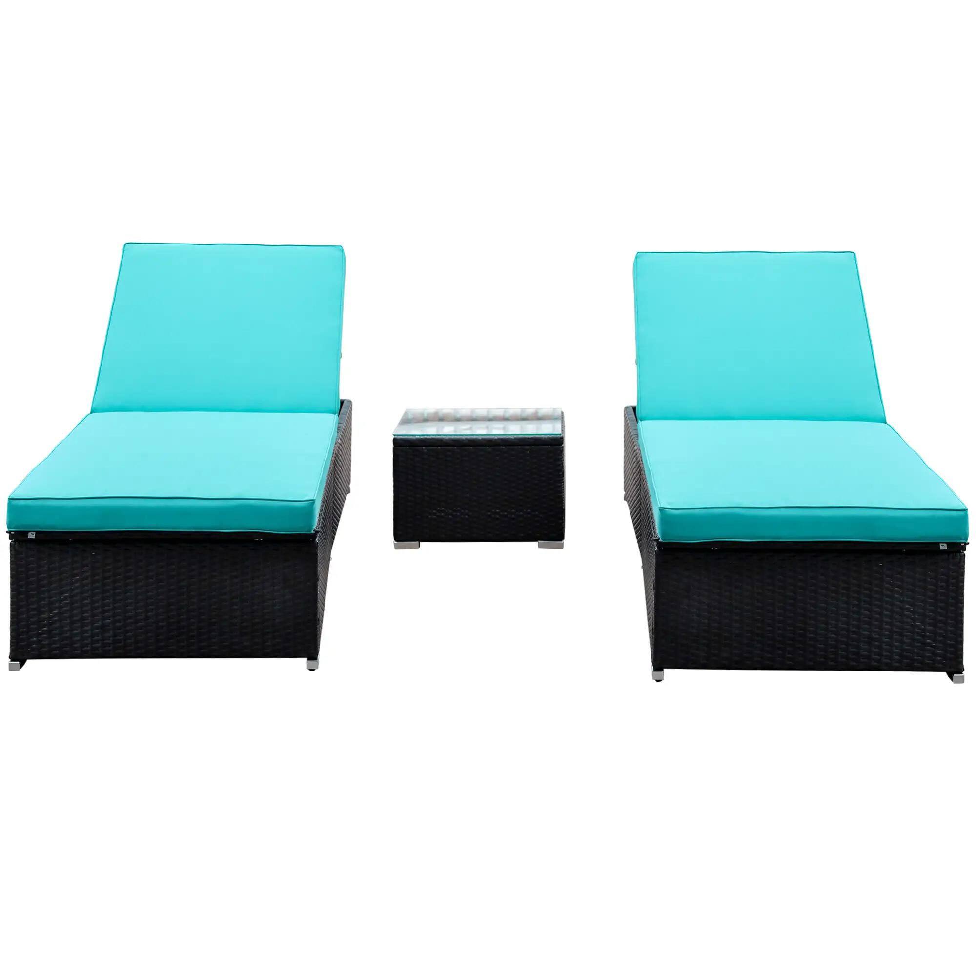Angle. Resenkos - Resenkos Chaise Lounge Chair Set, Outdoor Sectional Furniture, Polyester Fabric, Dark Brown and Turquoise - Dark Brown and Turquoise.