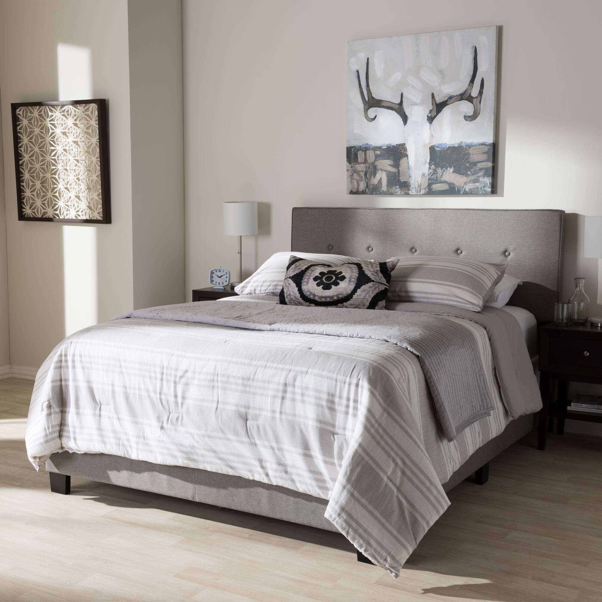 Alt View 2. Baxton Studio - Hampton Modern and Contemporary Fabric Upholstered Bed - Light Grey.