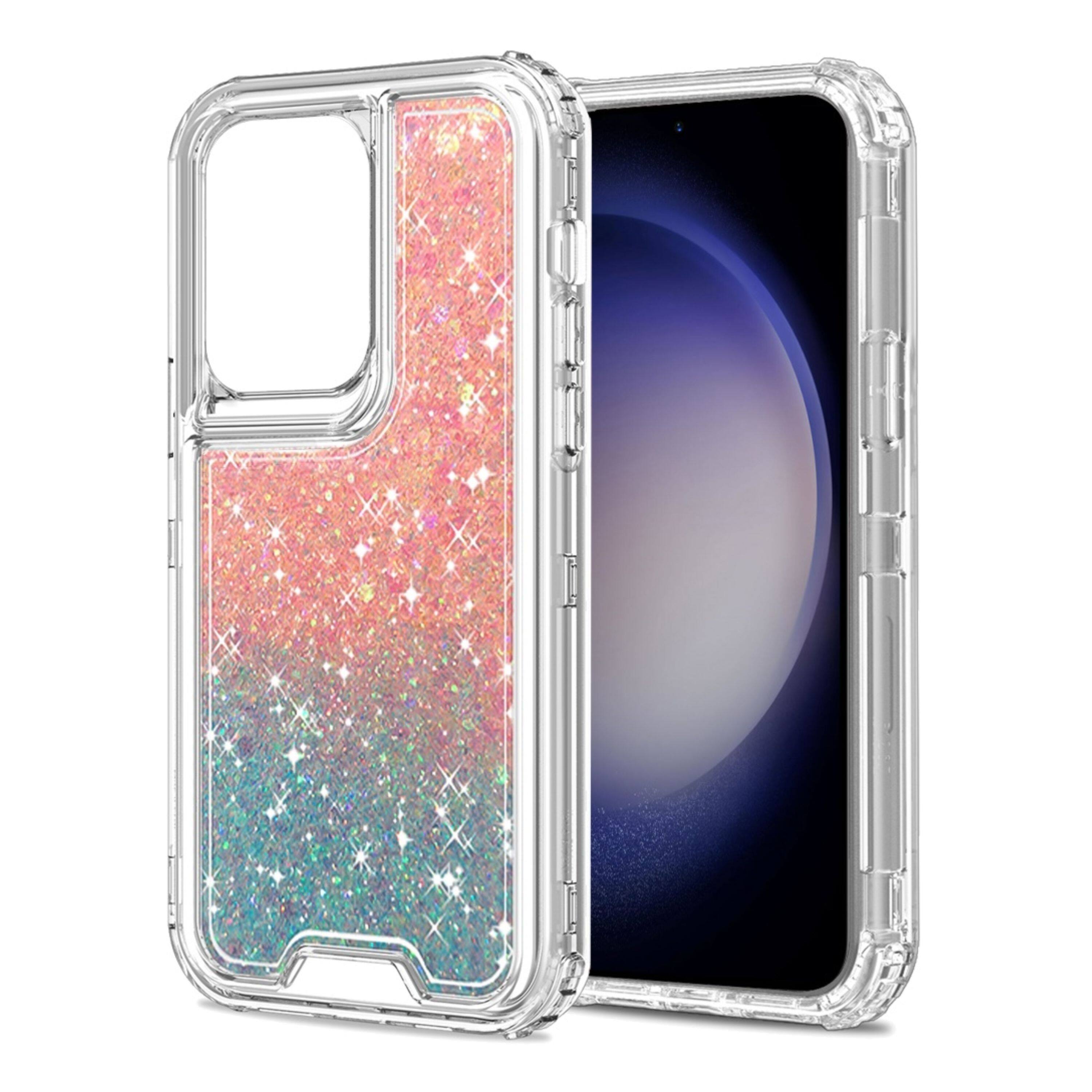 Front. Kitcheniva - Shockproof Epoxy Glitter Phone Case For Samsung Galaxy S24+ Plus Pink/Light Blue - Pink/Light Blue.