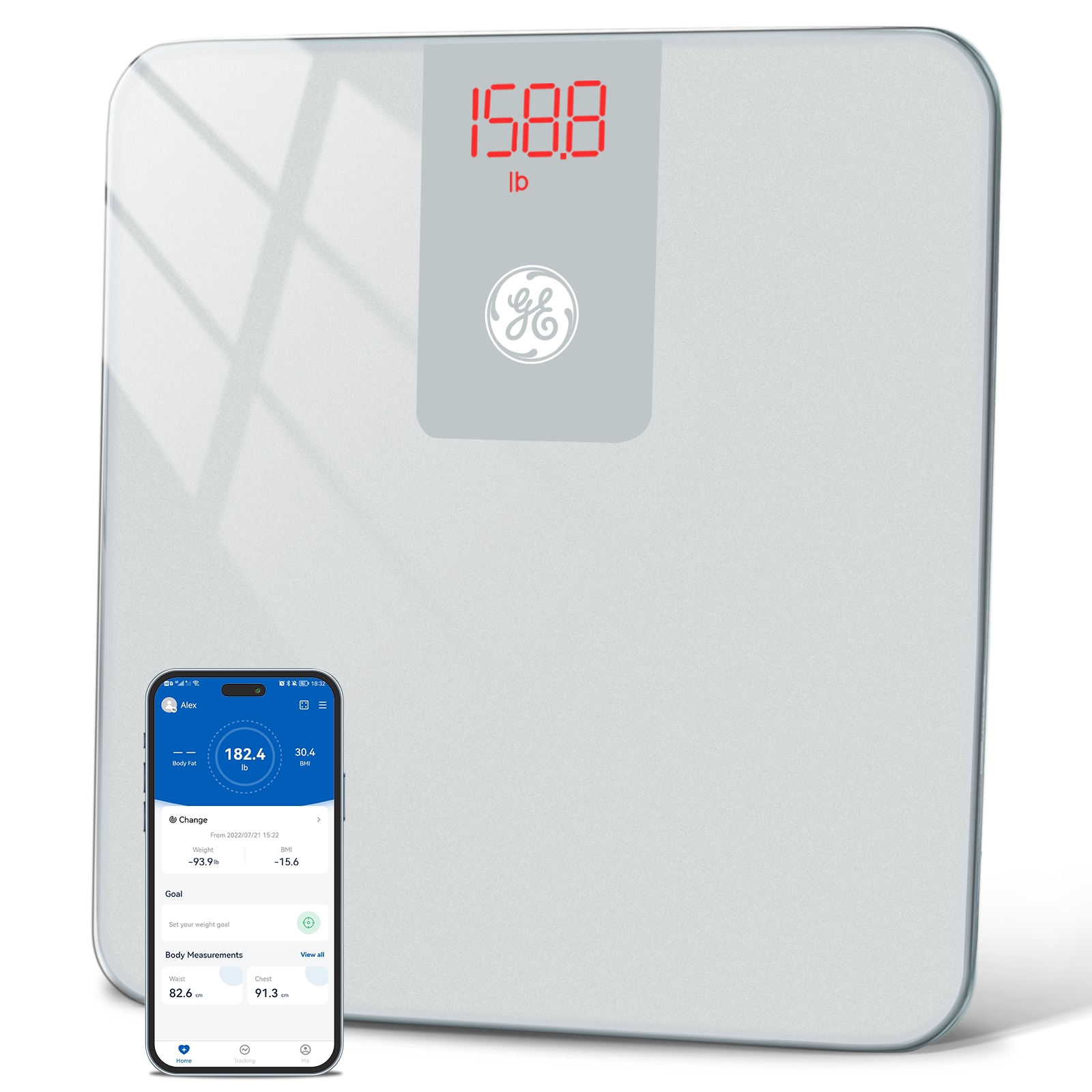 The image shows a GE digital scale with a cell phone placed next to it. The scale displays the weight of 1508 lbs. The cell phone is likely used to track the user's weight progress, as it is placed next to the scale.
