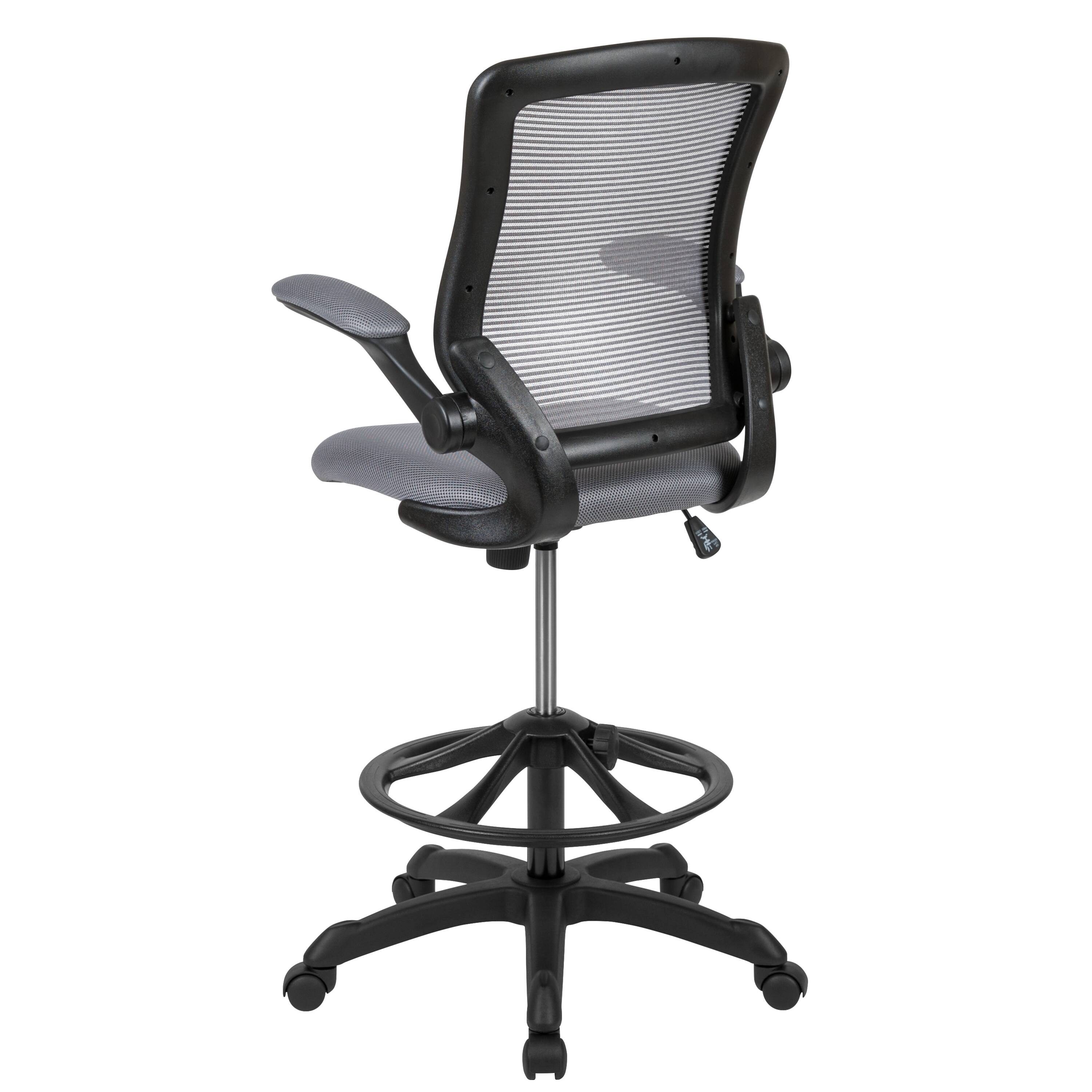 Alt View 5. Emma + Oliver - Mid-Back Mesh Ergonomic Drafting Chair with Foot Ring and Flip-Up Arms - Dark Gray.
