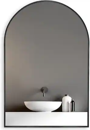 Front. BreeBe - 20x30 Inch Black Metal Framed Arched Bathrrom Mirror for Wall. - Black.