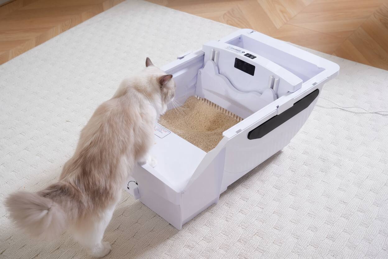 Left. Dexmalle - Dexmalle-Smart Cat Litter Box Cat Litter Box Wide Opening With Hood-Cream White - Cream White.