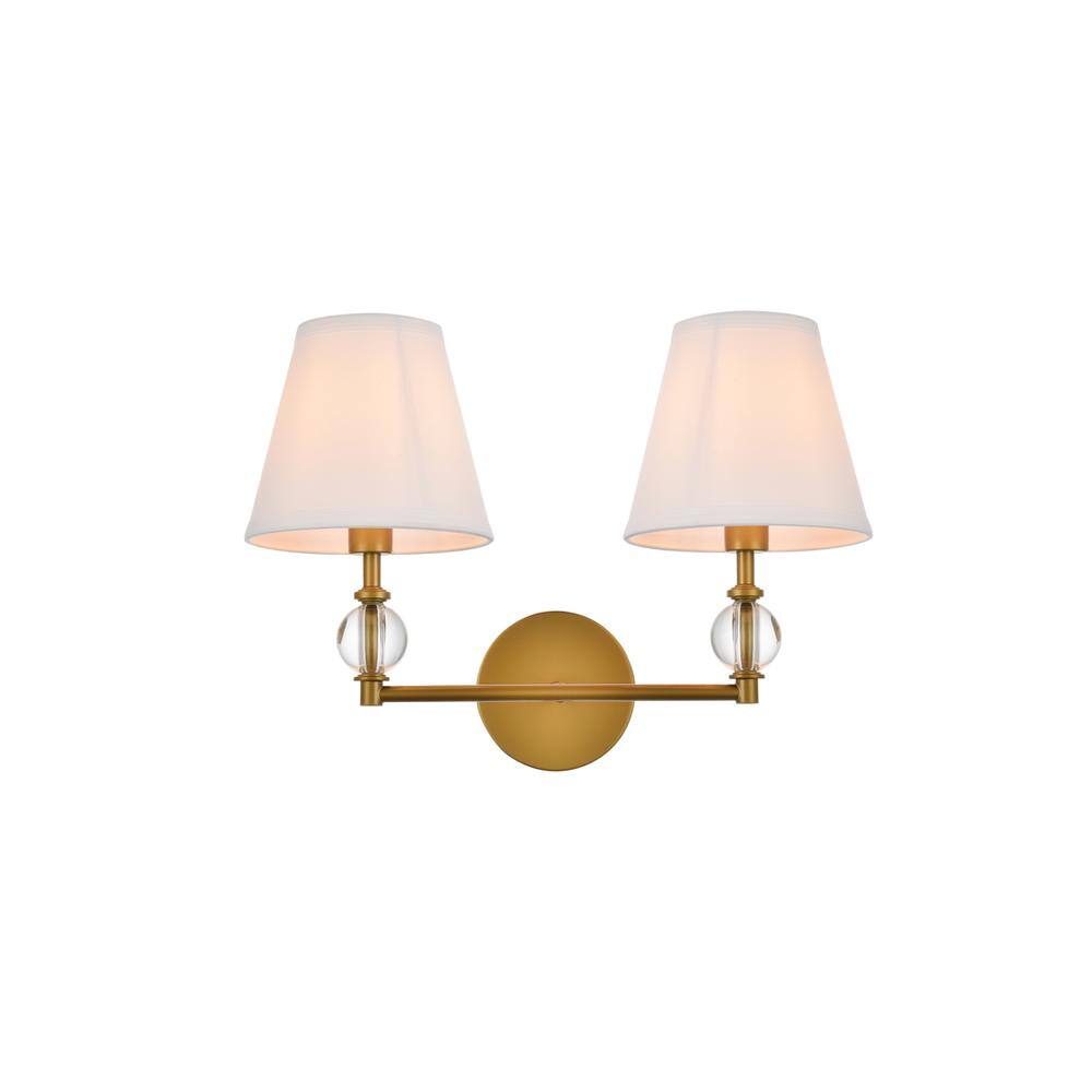 Alt View 3. Living District - Bethany 2 lights bath sconce in brass with white fabric shade - Brass And White Fabric Shade.