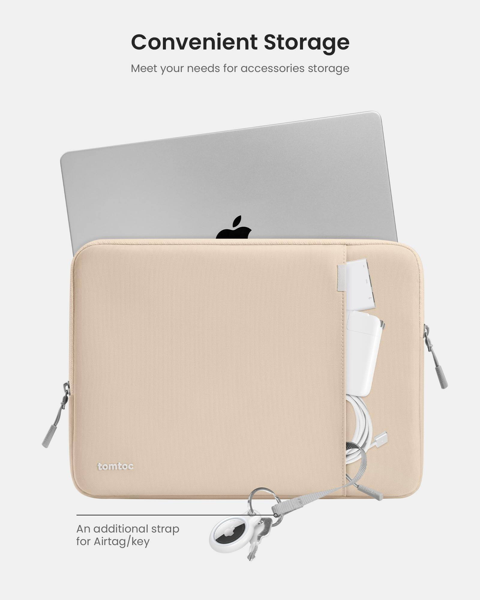 Convenient Storage  
Meet your needs for accessories storage  

tomtoc  

An additional strap for AirTag/key