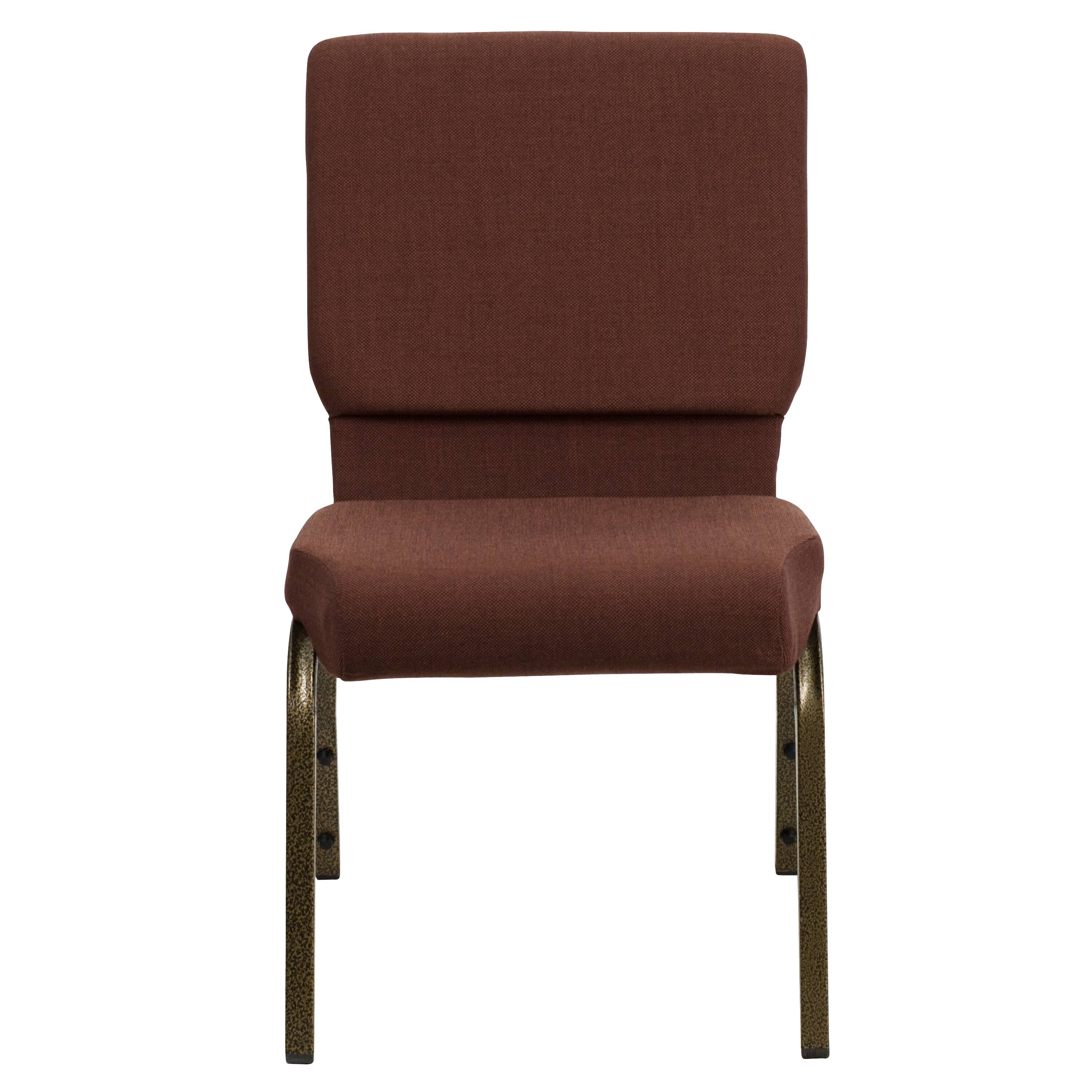 Alt View 5. Emma + Oliver - 4 Pack 18.5''W Stacking Church Chair - Brown Fabric/Gold Vein Frame.
