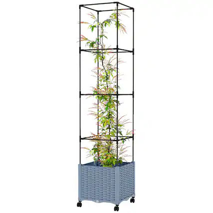 Front. Outsunny - Garden Bed with Trellis, Tomato Cage with Lockable Wheels.