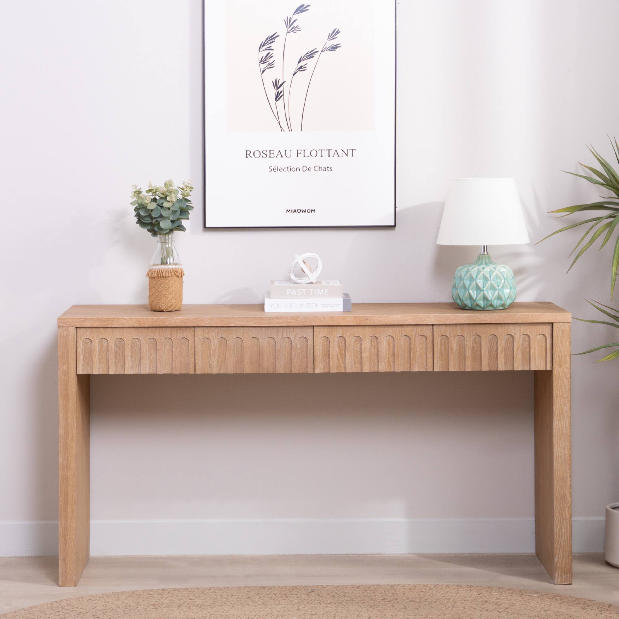 GOODSILO - Contemporary Entryway Console Table with Four Drawers and Wood Finish - Natural