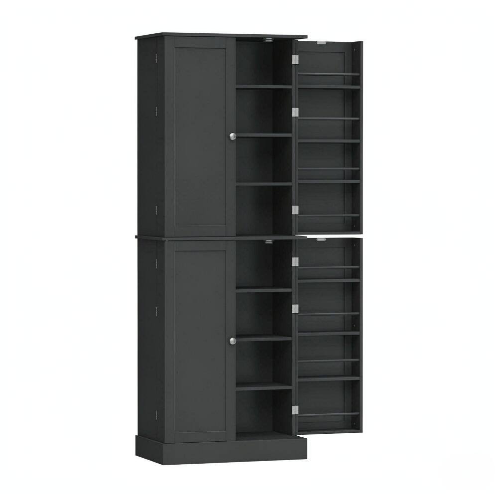 Back. Loheer - Loheer Tall Pantry Cabinet Freestanding Organizer with 4 Doors and Adjustable Shelves Black Storage for Kitchen - Black.