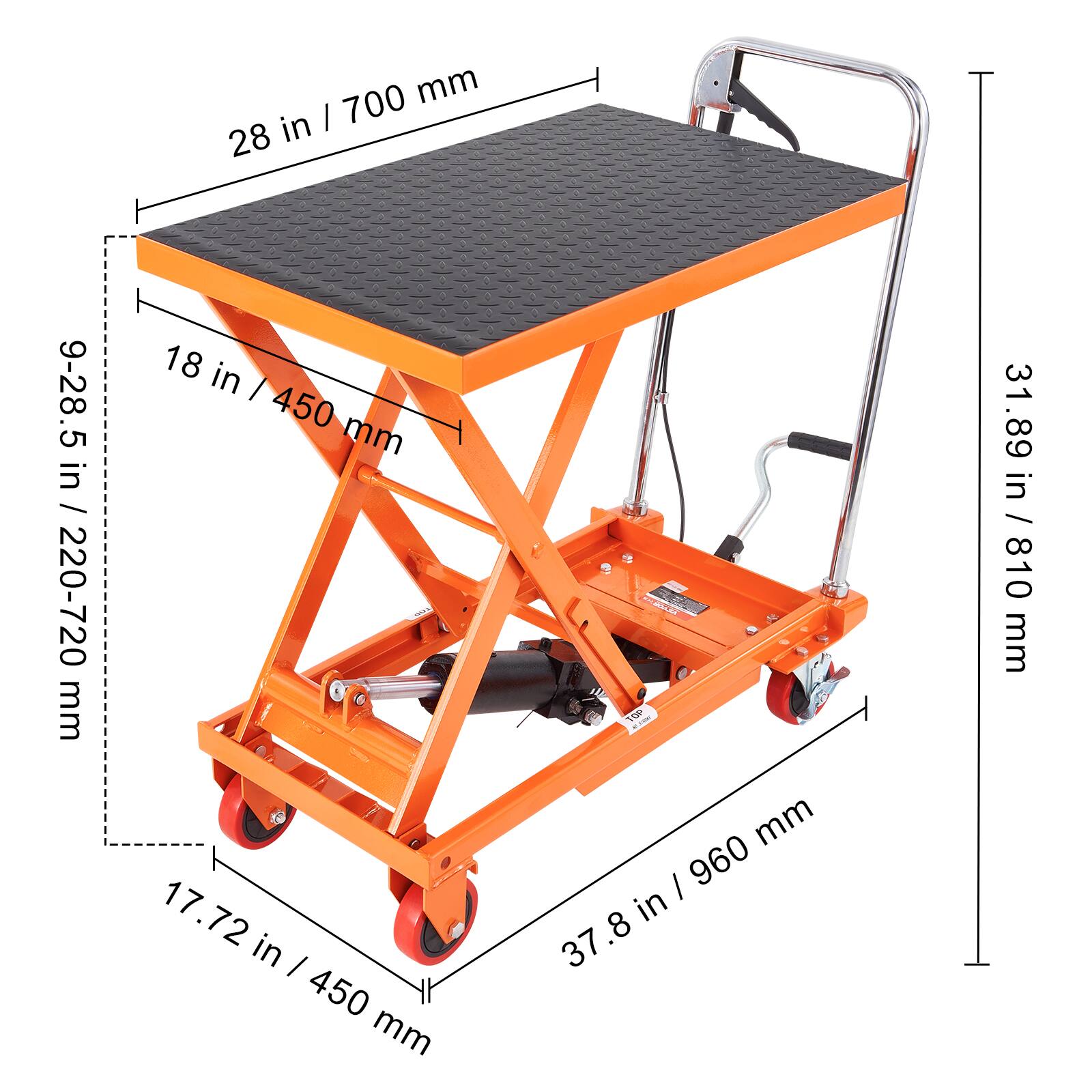700 mm in I 28
9-28.5 in / mm 220-720
18 in | 450 mm 17.72 in I 450 mm
TOP mm / 960 in 37.8
31 31.89 in / 810 mm