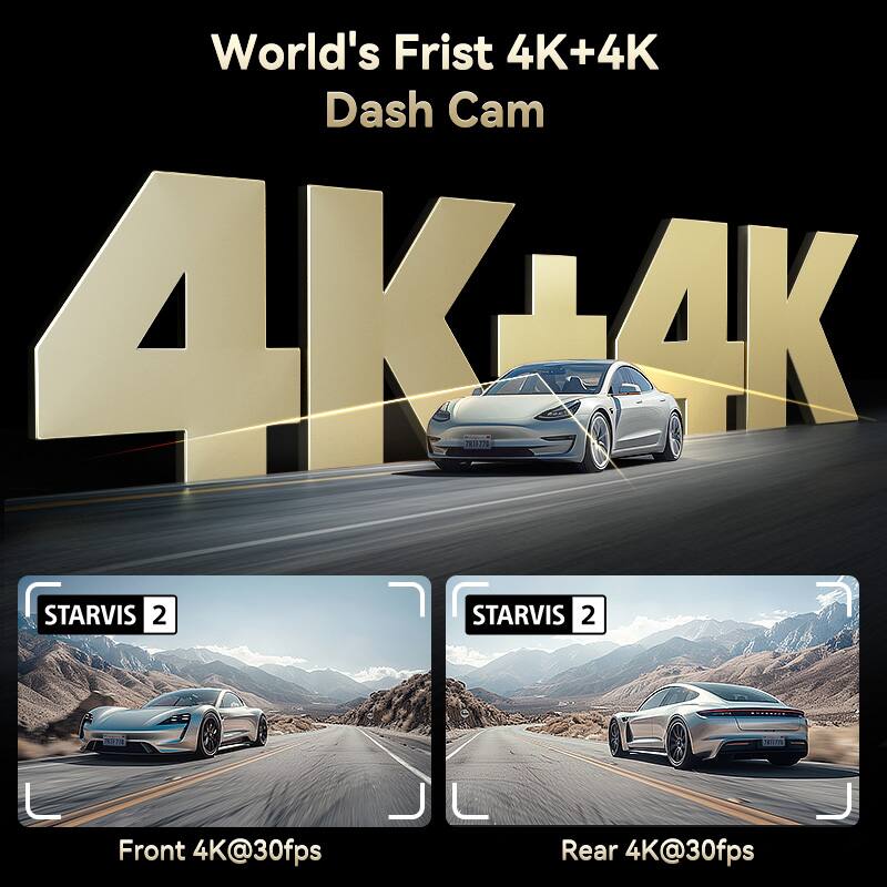 World's First 4K+4K Dash Cam, STARVIS 2, Front 4K@30fps, Rear 4K@30fps
