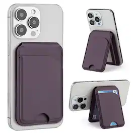Alpha Digital - Magnetic Leather Wallet - MagSafe, Adjustable Phone Stand, Compatible w/ iPhone 12-17 - Purple