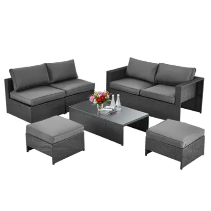 Front. Costway - 6PCS Patio Rattan Furniture Set Space Saving Cushioned Fully Assembled - Black, Gray.