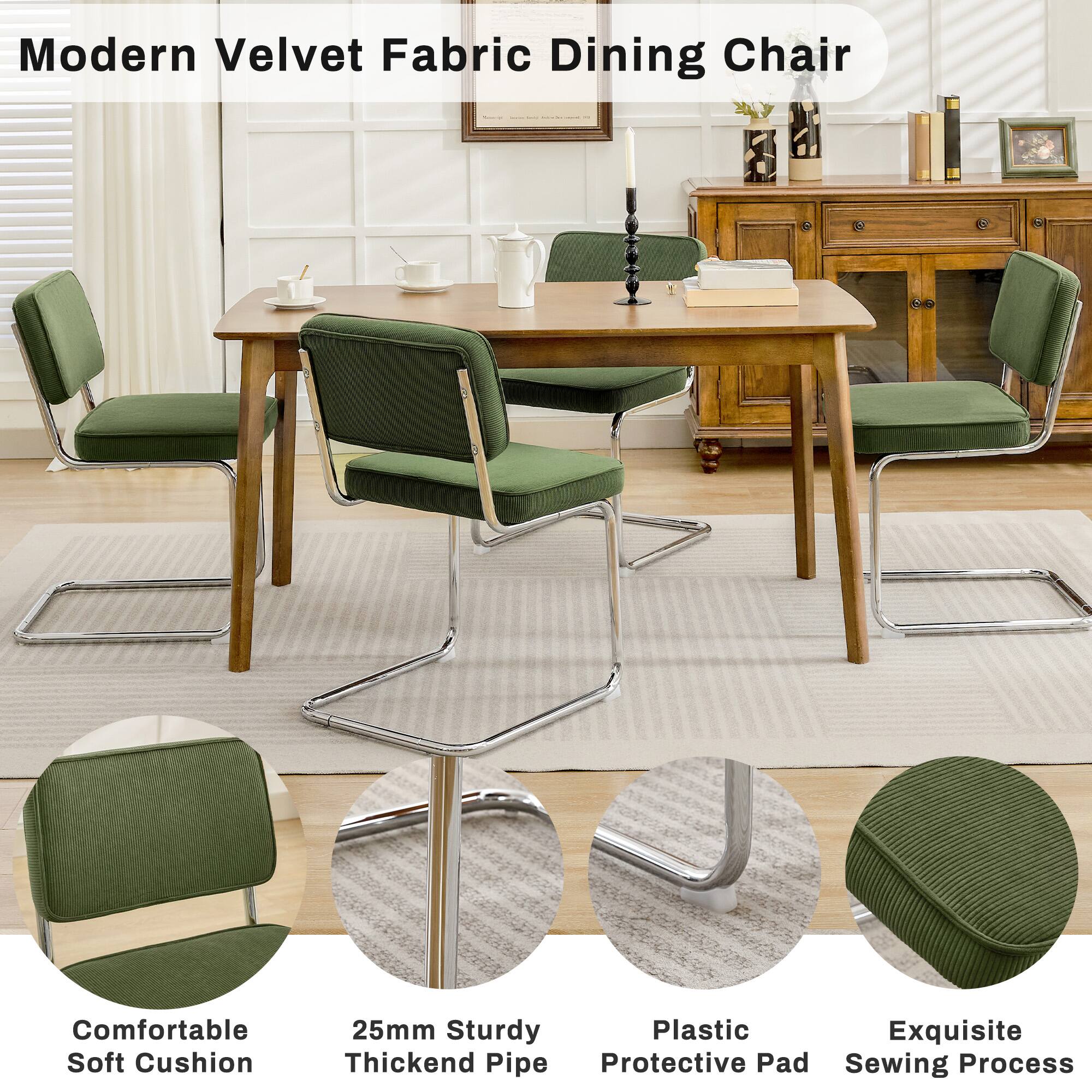 Modern Velvet Fabric Dining Chair

- Comfortable Soft Cushion
- 25mm Sturdy Plastic
- Exquisite Thickened Pipe
- Protective Pad
- Sewing Process