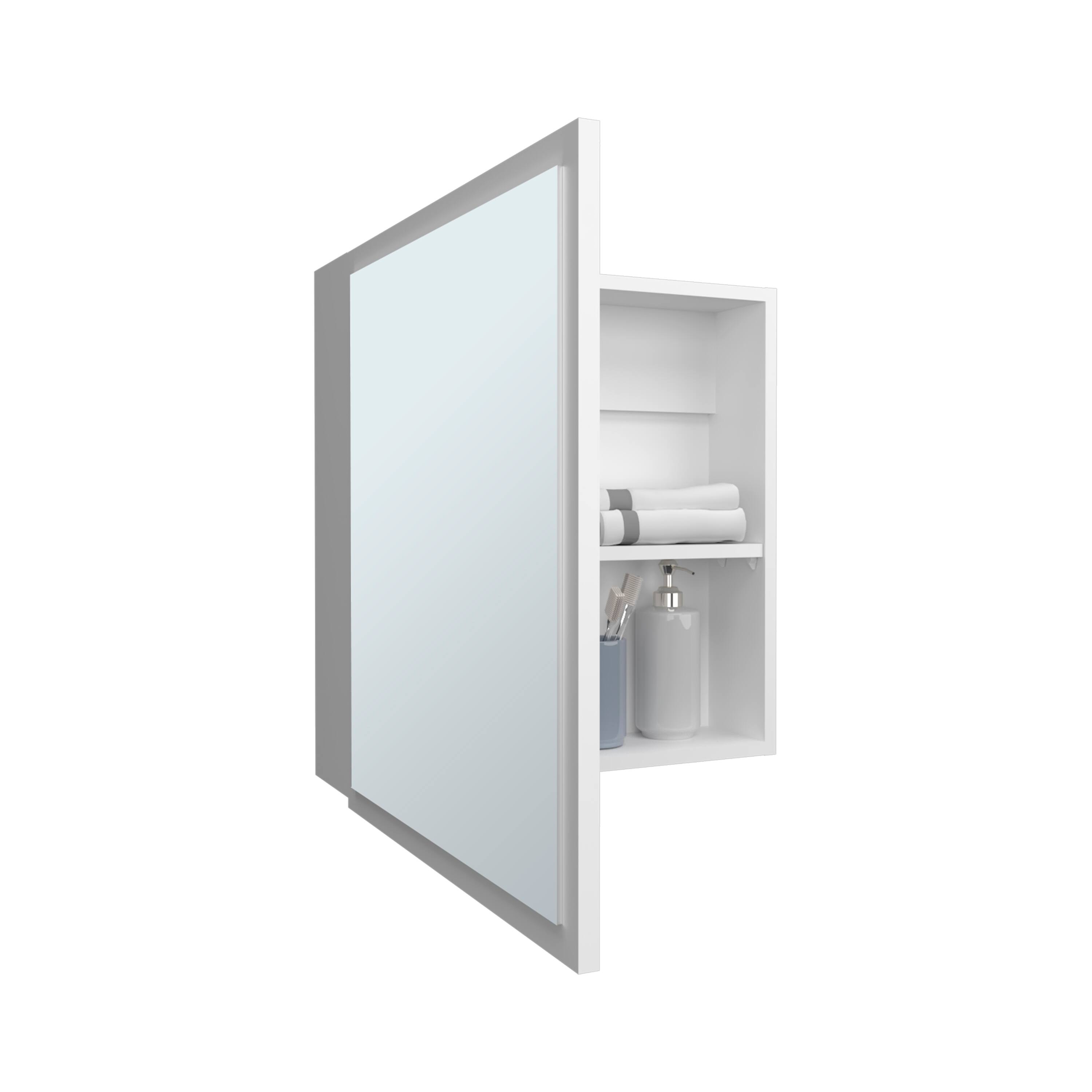 Back. TuHome - Duma 21.1" H X 19.7" W Mirror Medicine Cabinet, One Door With Four Interior Shelves For Bathroom, Kitchen - White.