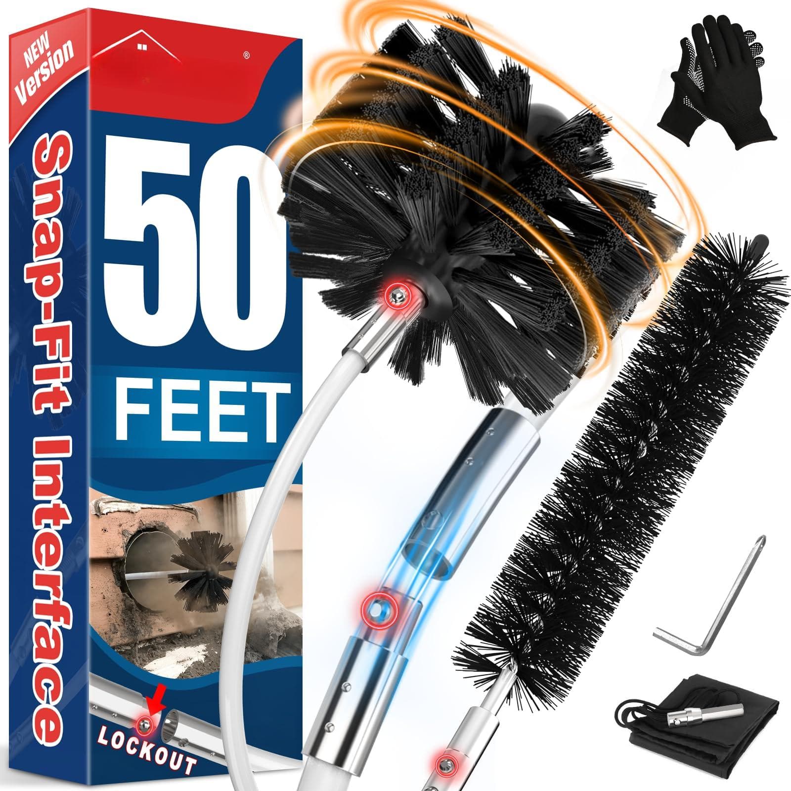 JETRANSPORT - Dryer Vent Cleaner Kit/lint Remover/fireplace Chimney Brushes/upgraded Flexible Quick-snap Brush With - 50 Feet