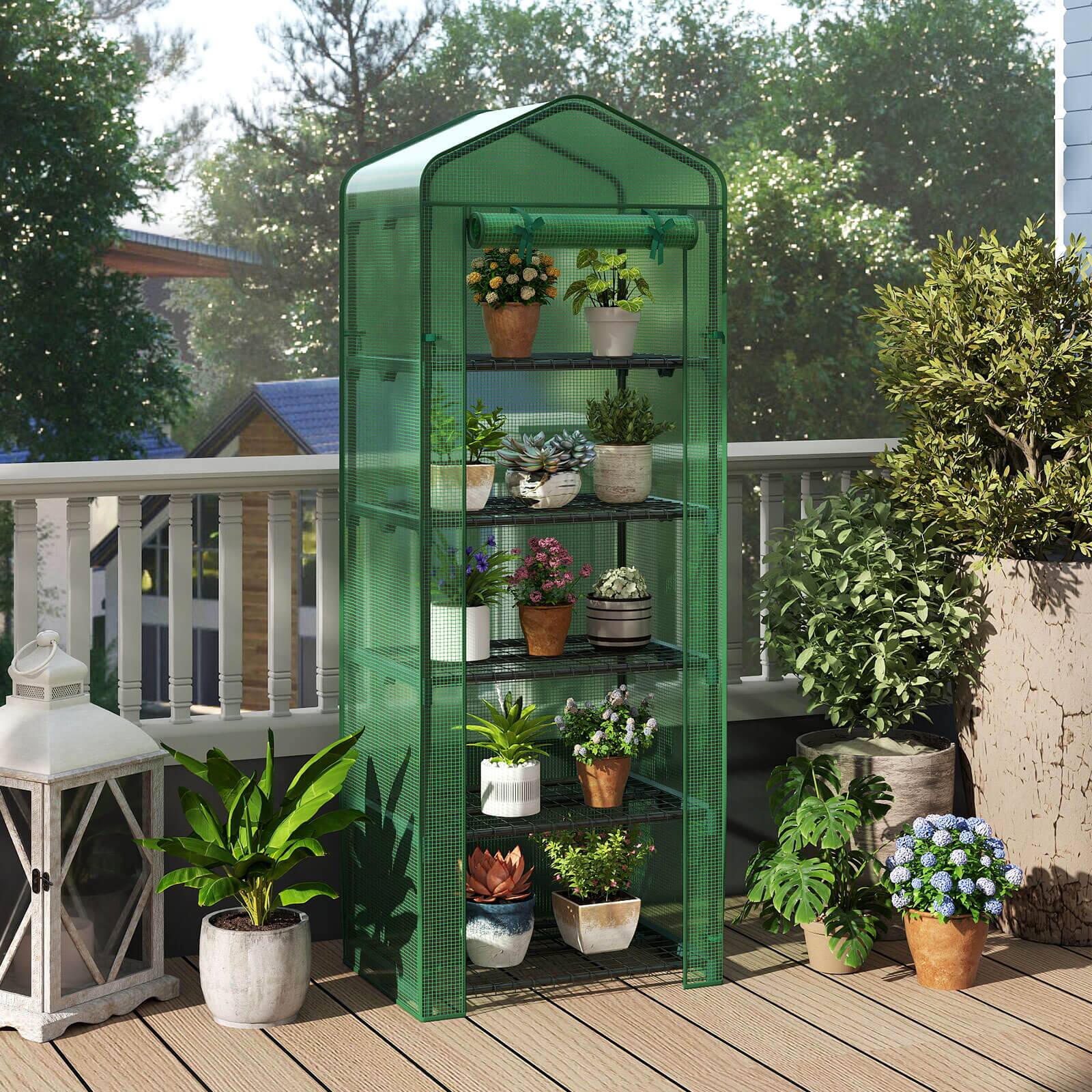 Alt View 1. Costway - Costway 69" x 48" x 75" Mini Greenhouse with 5 Tier Shelves, PE Cover, Roll-Up Zipper Door - Green.