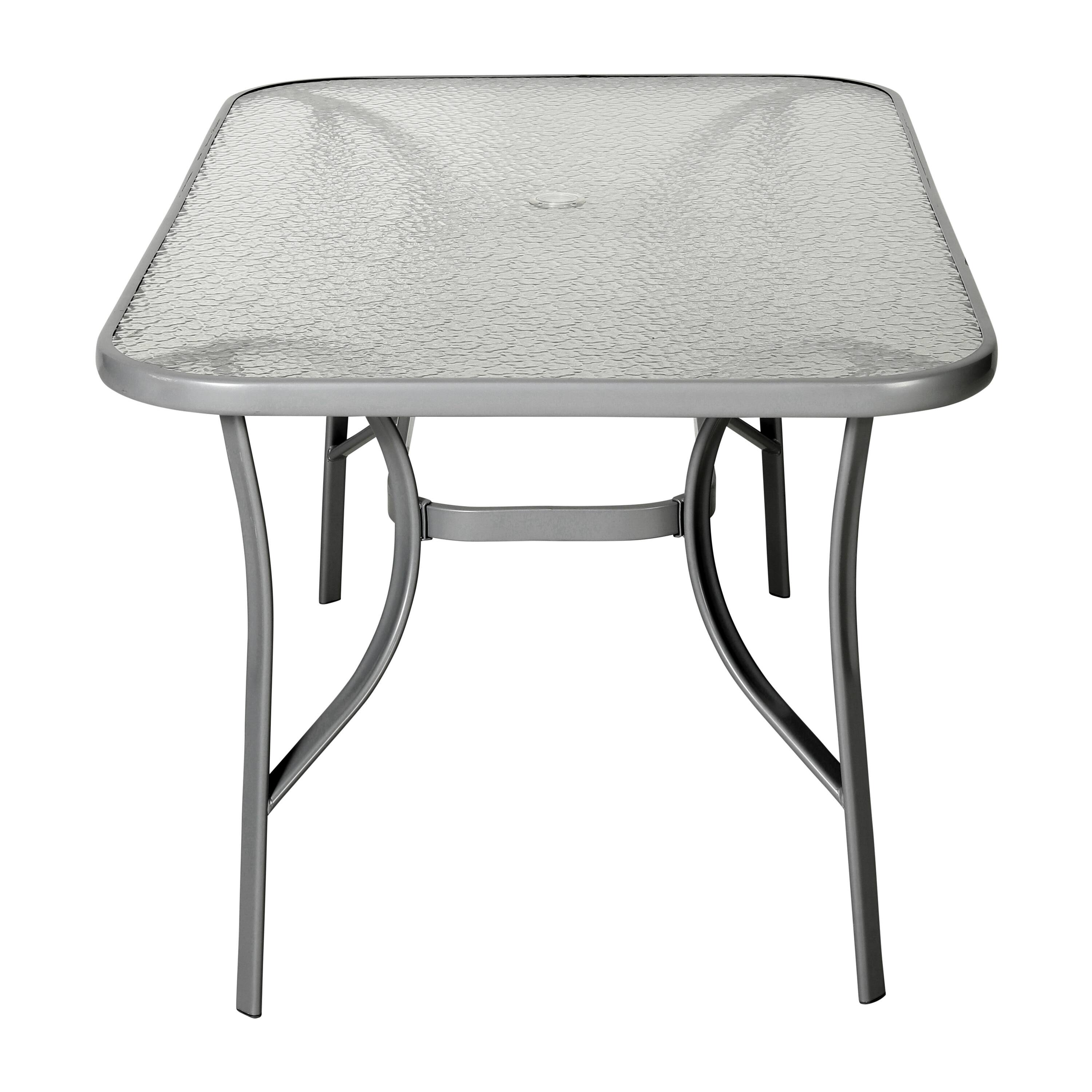 Alt View 5. Emma + Oliver - Tala Rectangular Tempered Glass Top Patio Table with Umbrella Hole and Black Steel Tube Frame - Clear Top/Silver Frame.