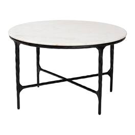 Baxton Studio - Akanji Marble Coffee Table - Modern Rustic Accent Table with Hand-Forged Metal Frame, Round - Marble White/Black