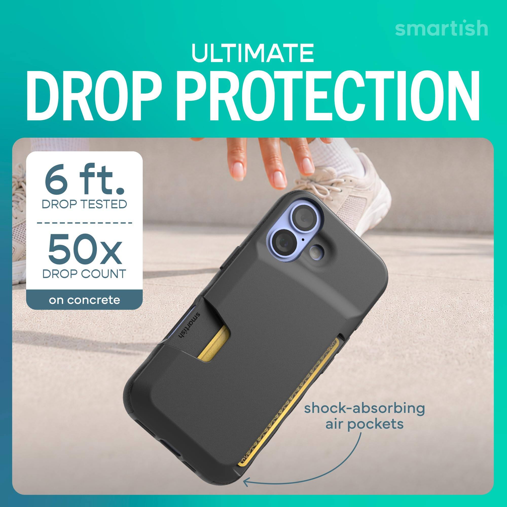 smartish ULTIMATE DROP PROTECTION  
6 ft. DROP TESTED  
50x DROP COUNT on concrete  
smartish  
shock-absorbing air pockets