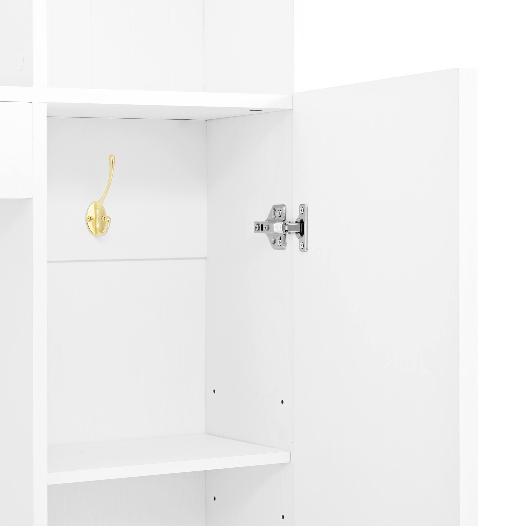 Alt View 2. Whisen - 4-in-1 Hall Tree,Entryway Coat Rack with Storage Bench,Shoe Cabinet,Handles and Adjustable Shelves - White.