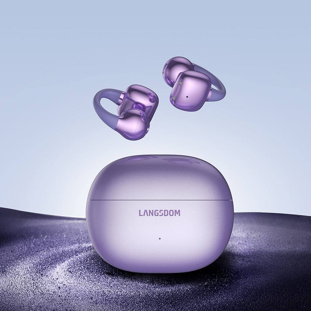 Alt View 1. PRIMEPLUS - TS30 Bluetooth 6.0 Clip-On Earbuds, Open-Ear Wireless Headphones, 32H, IP65 Waterproof - Purple.