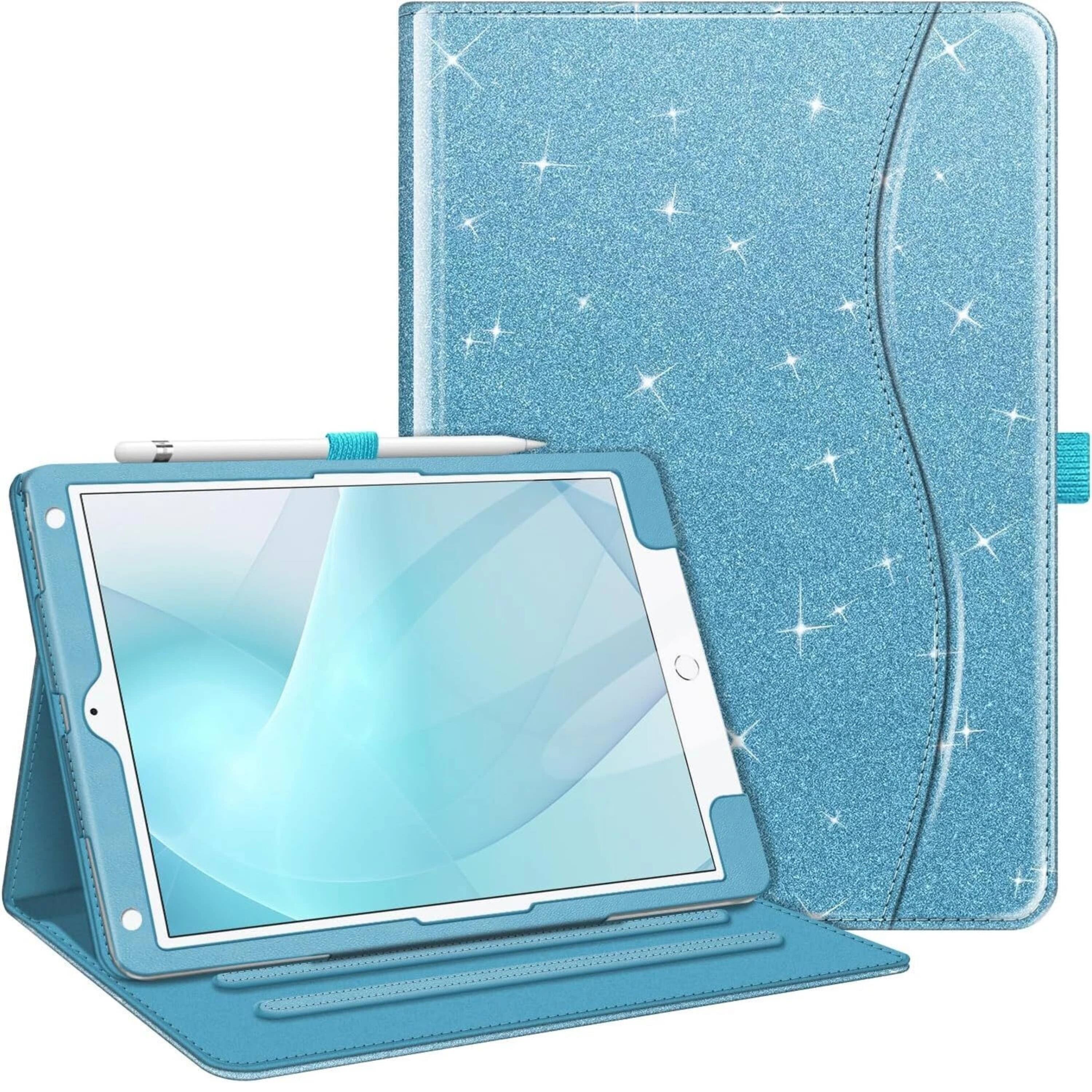 Front. Kitcheniva - Protective Stand Case For iPad 9th 8th 7th Generation 10.2 Inch With Pocket Holder Glittering Blue - Glittering Blue.