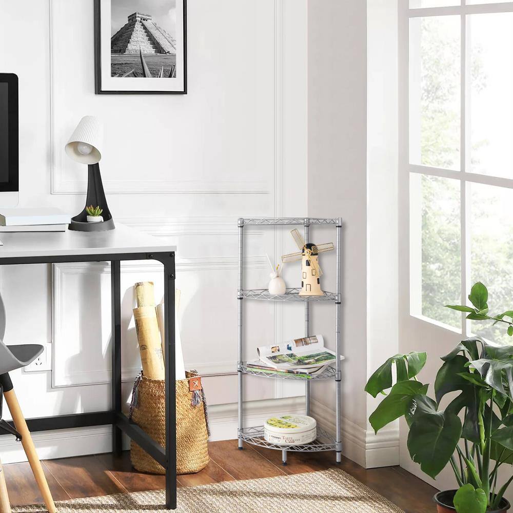 Alt View 5. Winado - 4-Tier Corner Shelf Display Rack Storage Metal Wire Shelves Organizer Organizer Space Saving for Home Kitchen Bathroom - Silver Gray.