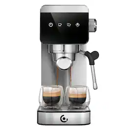 AMZCHEF - Espresso Machine with 20 Bar Pump 1.2L Water Tank 1 Shot and 2 Shot Brewing 1350W Coffee Maker for Cappuccino and Latte - Silver