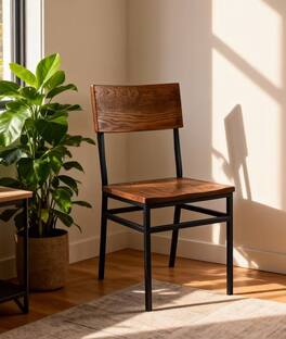 Anysun - Set of 2 Assembled Farmhouse Dining Chairs, Metal Frame, American Red Oak, for Kitchen & Dining Room - Brown