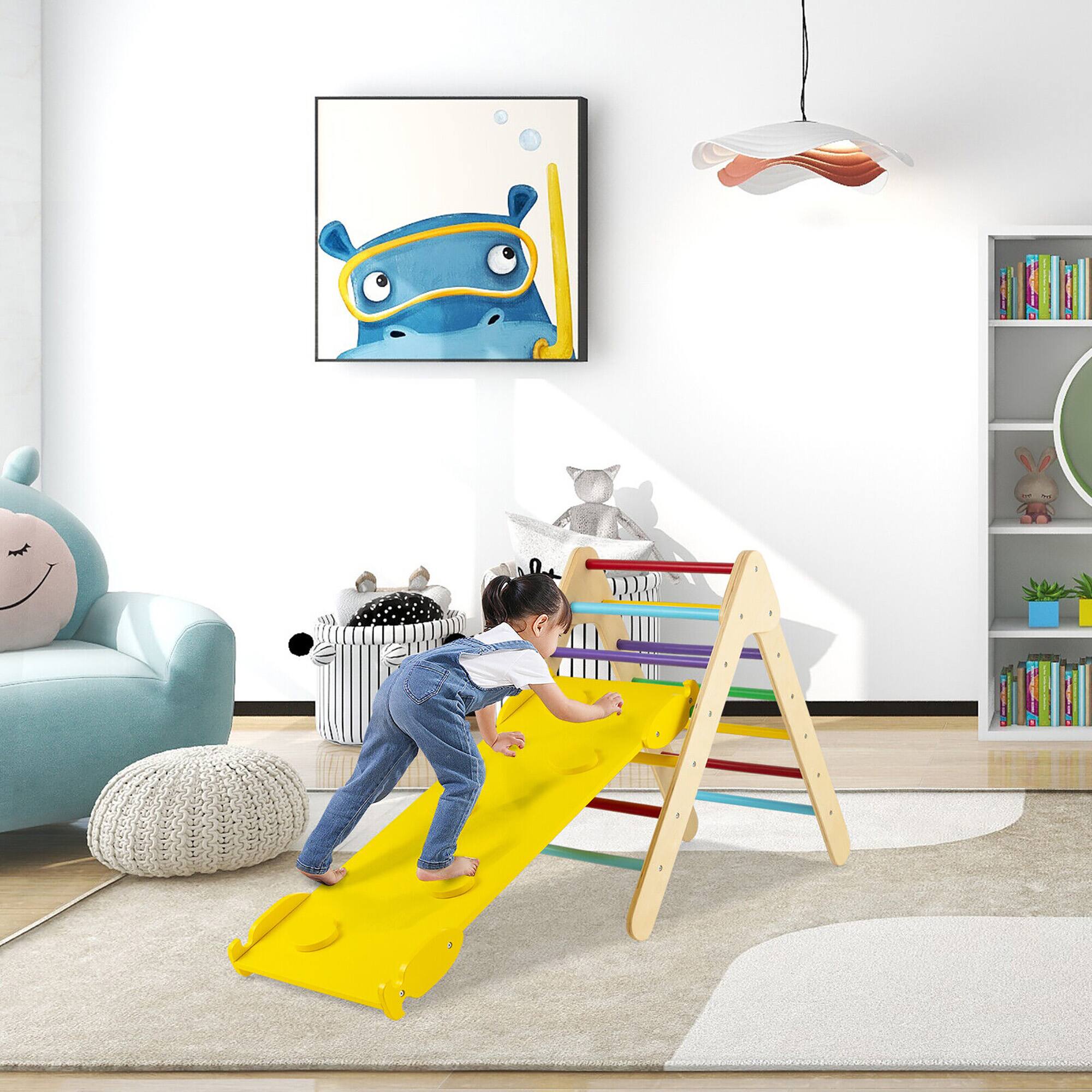 Alt View 3. Costway - Costway 3-in-1 Wooden Climbing Triangle Set Triangle Climber w/ Ramp - Multicolor.