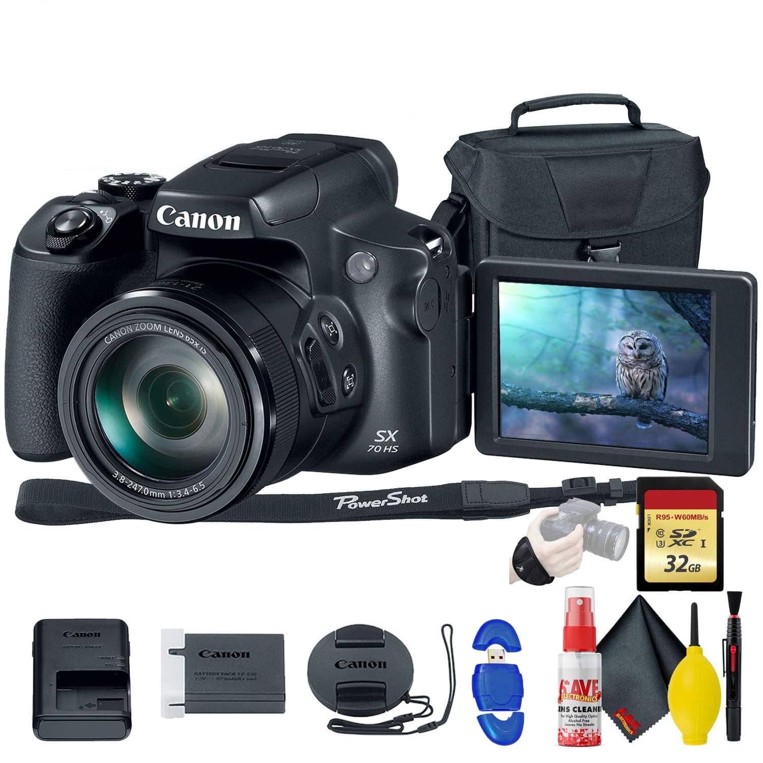 Canon - PowerShot SX70 HS Digital Camera - with 32GB Memory Card, Bag, Cleaning Kit, and More (International Version) - Black