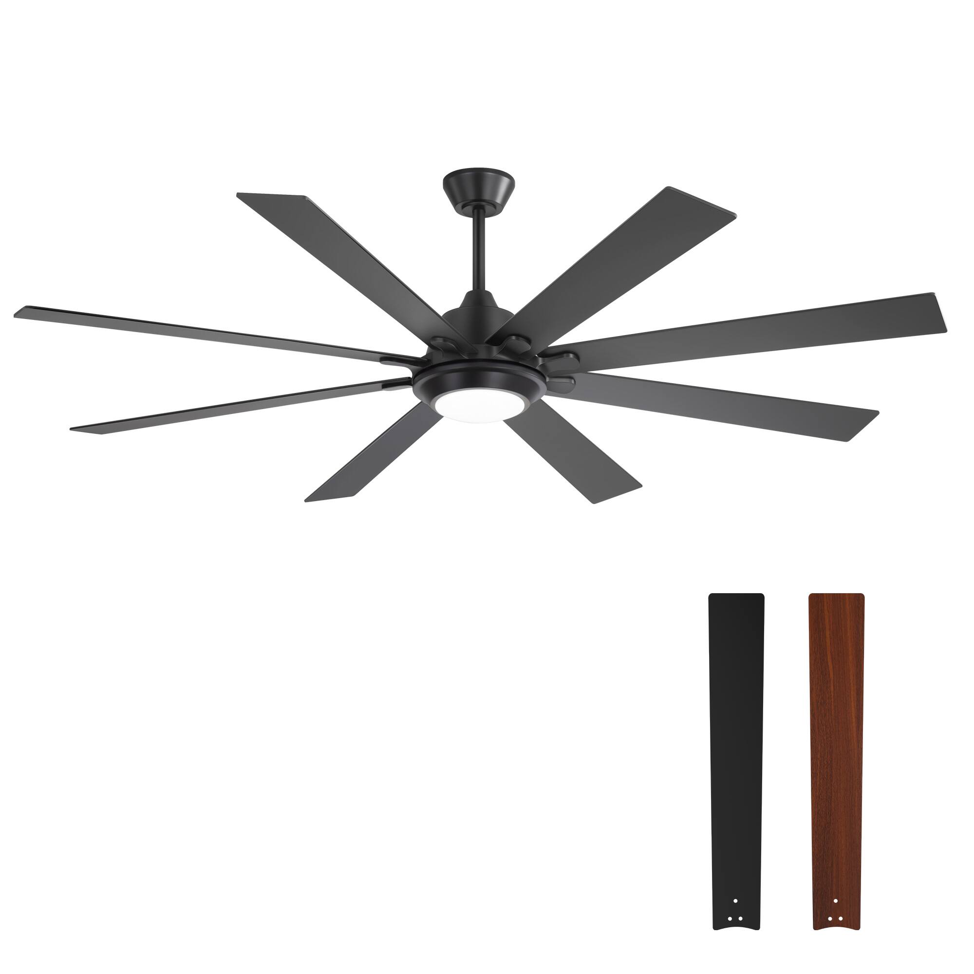 Alt View 9. Breezary - 72-Inch Ceiling Fan with 8 Dual-Finish Plywood Blades, 3-Color Light, 6-Speed DC Motor with Remote & Memory - Matte Black and Dark Wood Grain.
