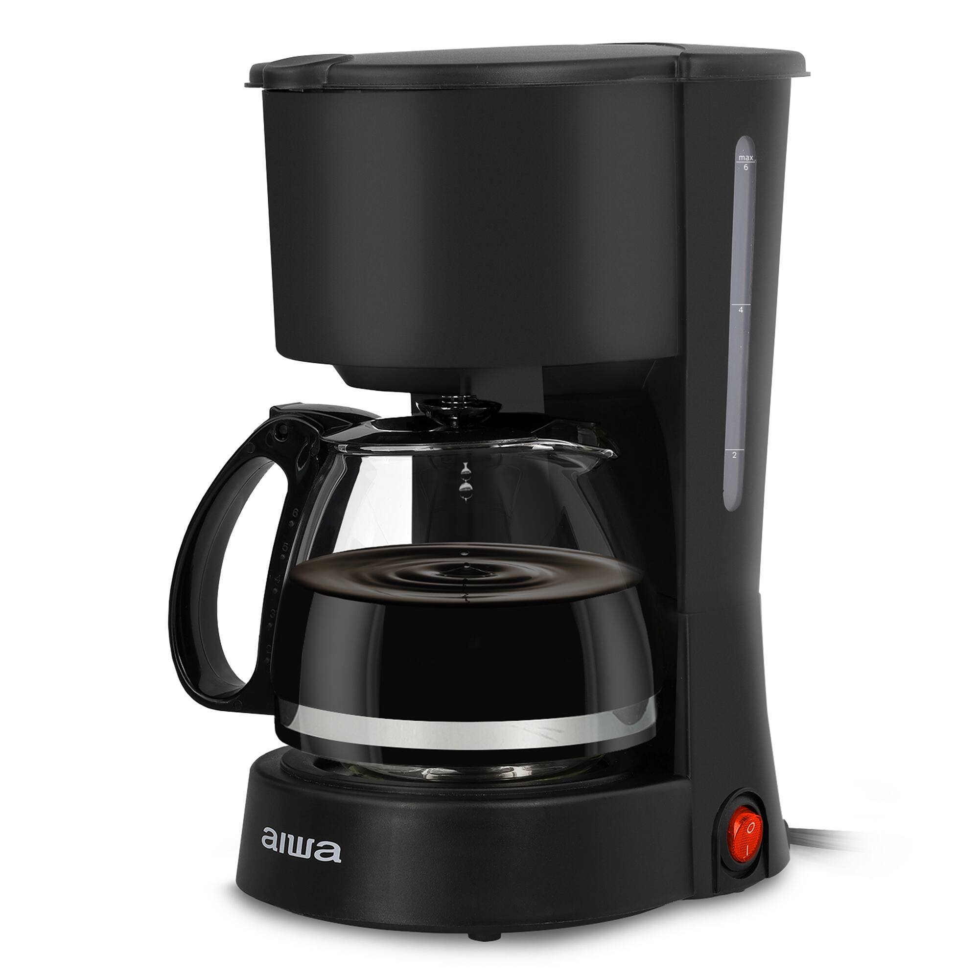 Aiwa - 6-Cup Compact Coffee Maker with Reusable Filter and Indicator Light, 22 fl. oz - Black
