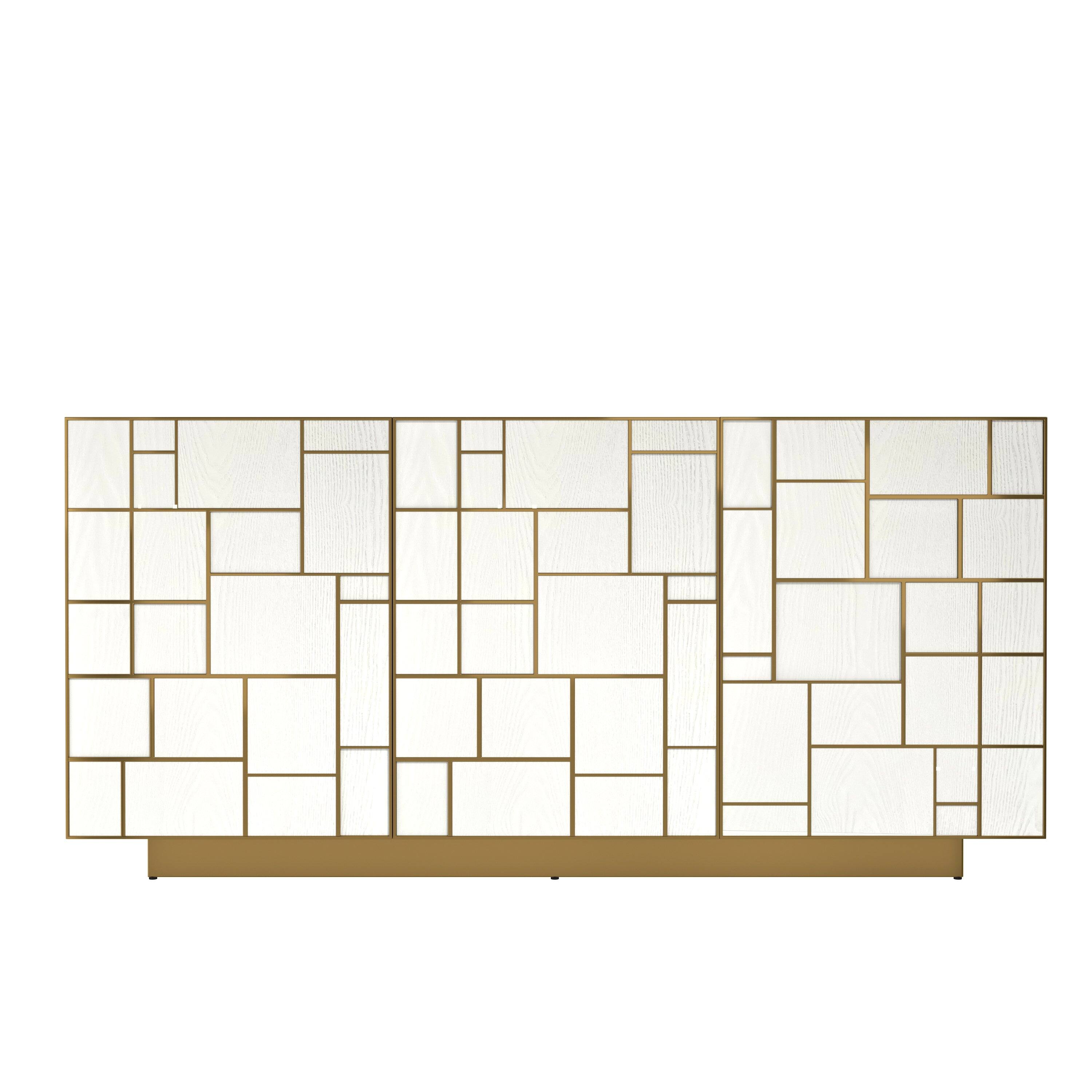 Front. Boyel Living - 70.87 in White Modern Buffet Sideboard 3 Door Storage Cabinet with Metal Base - White.