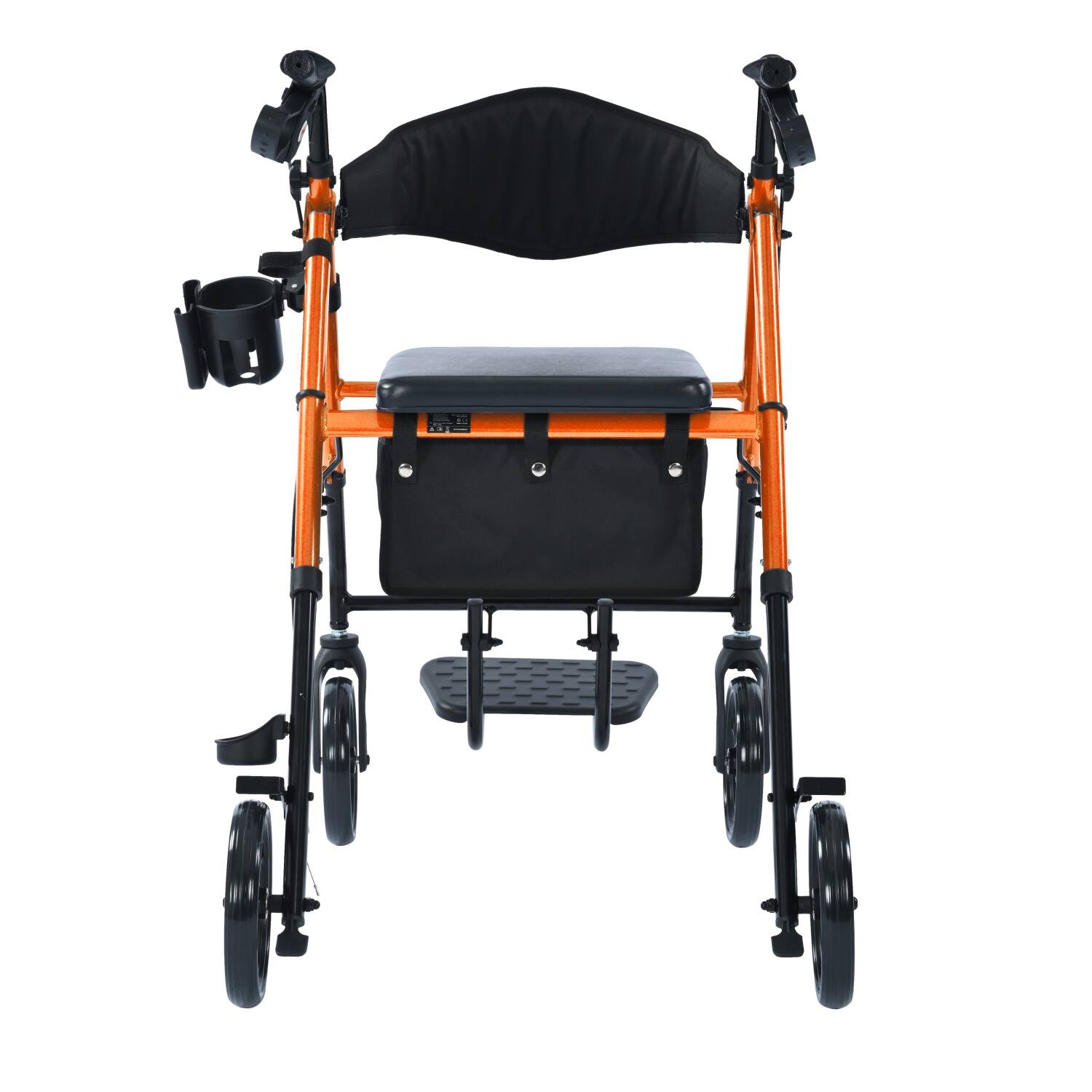 Alt View 1. Metro Mobility - M913P 2 in 1 Rollator Walker & Transport Wheelchair for Seniors, 8" Wheels with Seat for All Terrain, 300 lb Capacity - Orange.